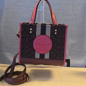 New COACH Signature Canvas Stripe Small Tote